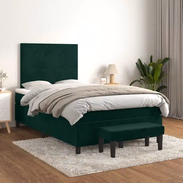 Letto Ibrido vidaXL con Giroletto a Molle e Materasso in Velluto Verde Scuro e Bianco L/P/H: 203 x 120 x 118 cm – 1