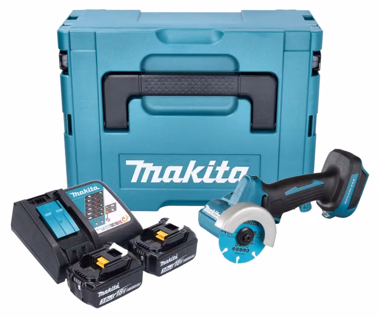 Smerigliatrice angolare a batteria Makita DMC 300 RFJ 18 V 76 mm brushless + 2x batteria ricaricabile 3,0 Ah + caricabatterie + Makpac