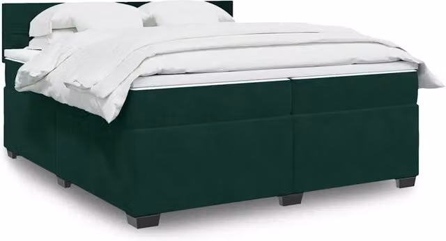 Letto Ibrido vidaXL con Giroletto a Molle e Materasso in Velluto Verde Scuro e Bianco, Struttura in Legno di Pino, L/P: 200 x 200 cm – 1