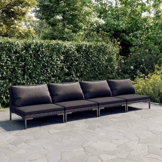 Set Divani da Giardino 4 pz con Cuscini Polyrattan Grigio Scuro 3099814