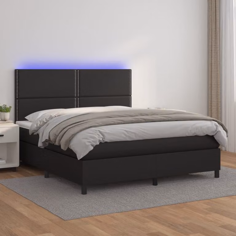 vidaXL Giroletto a Molle con Materasso e LED in Similpelle Nero L/P/H: 180 x 200 x 128 cm