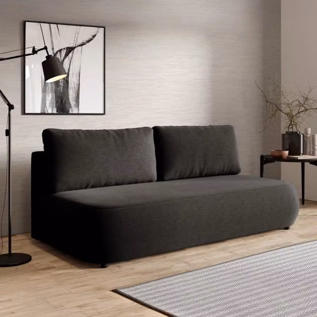 Divano Letto 2 Posti con Contenitore Brugnato DMORA Nero con Struttura in Legno e Rivestimento in Tessuto – 1