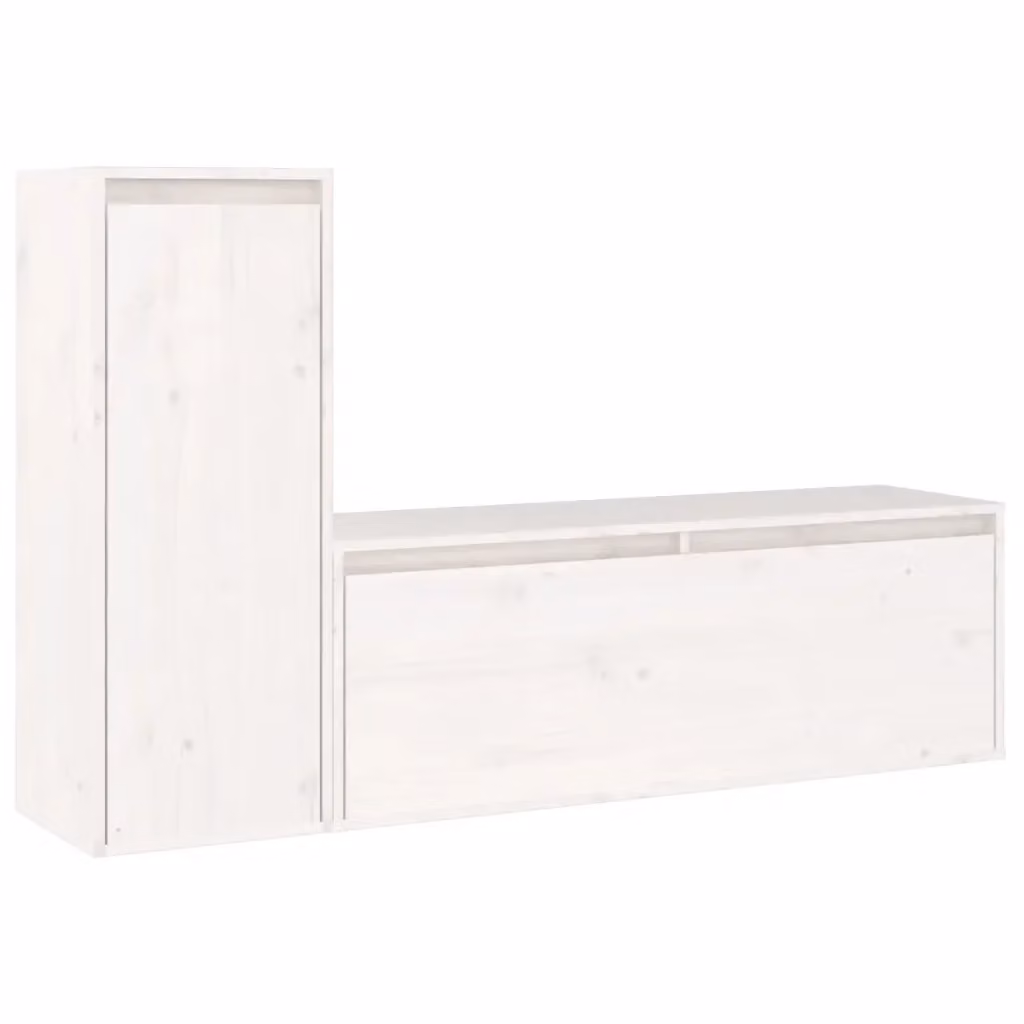 Set di 2 Mobili Porta TV vidaXL in Legno di Pino Bianco Lacquered per Soggiorno – 2