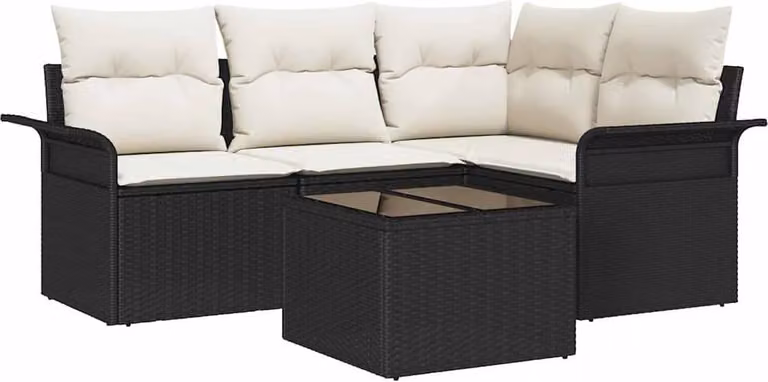 Set Divano da Giardino con archiviazione 5 pcs Nero polyrattan