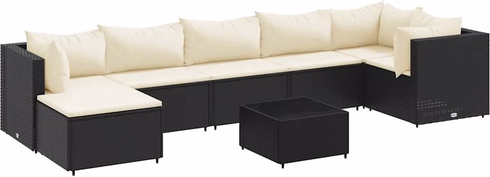 Set Mobili da Giardino con Cuscini 8 pz Nero in Polyrattan