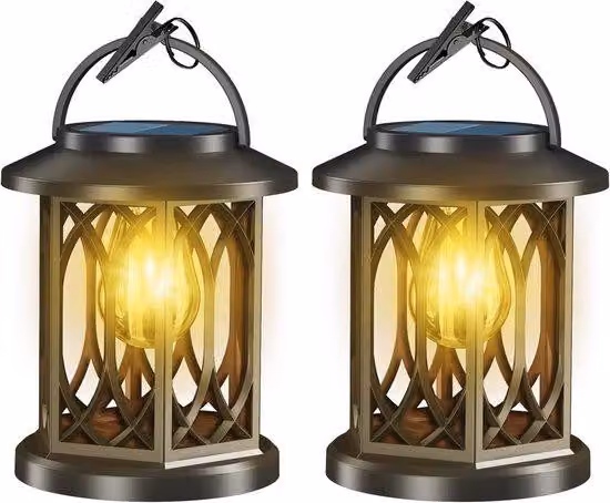 Lampade solari per esterni, adatte per l'illuminazione del giardino, da appendere, per creare un'atmosfera suggestiva, con grado di protezione IP65 (resistenti all'acqua), confezione da 2, luce bianca calda