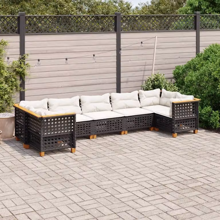 Maison Exclusive - Set da giardino 7 pezzi con cuscini in polyrattan nero