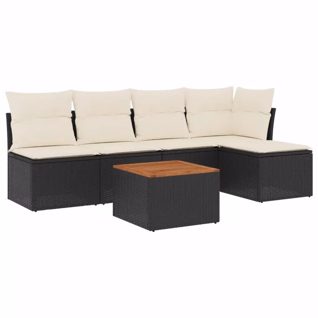 vidaXL Set Divano da Giardino 6 pz a L con Cuscini in Polyrattan e Legno di Acacia Nero – 2