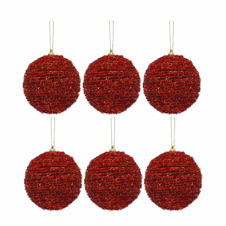 Set di 6 palline di Natale Vestiamo Casa rosse glitterate, diametro: 8 cm