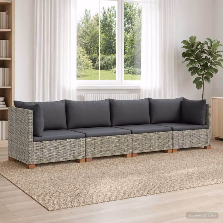 Set Lounge da Giardino vidaXL GENDT in Polyrattan con Cuscini Grigi e Struttura in Legno Massiccio