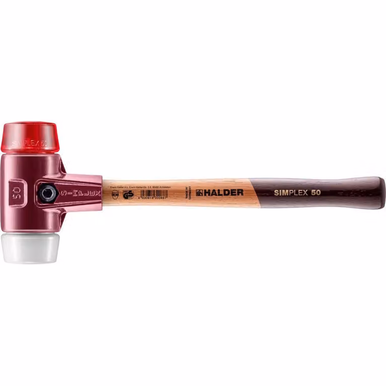 Mazza SIMPLEX soft-face con alloggiamento TE e manico in legno, Ø 50, plastica / superplastica