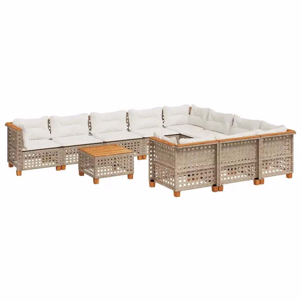 Set di Divani da Giardino vidaXL in Polyrattan con Cuscini Beige e Tavolino, Composizione a U Moderna per Terrazza e Giardino – 2