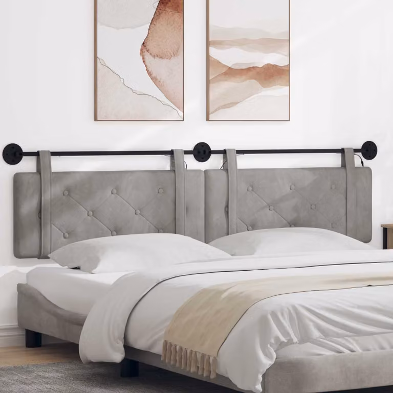 Testiera per letto sospesa vidaXL con luce LED integrata in velluto grigio chiaro