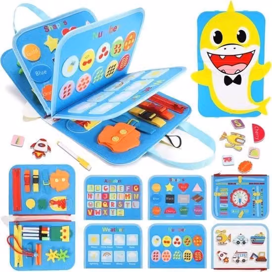Bordo di Attività 8-in-1 Multicolore per Bambini da 1 a 5 Anni - Giocattolo Montessori Sensoriale e Motore in Tessuto e Plastica