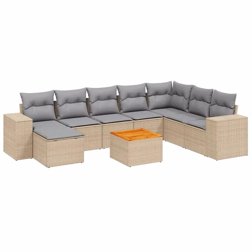 vidaXL Set Divano da Giardino a L in Polyrattan con Cuscini Beige e Grigio, 9 Pezzi – 2