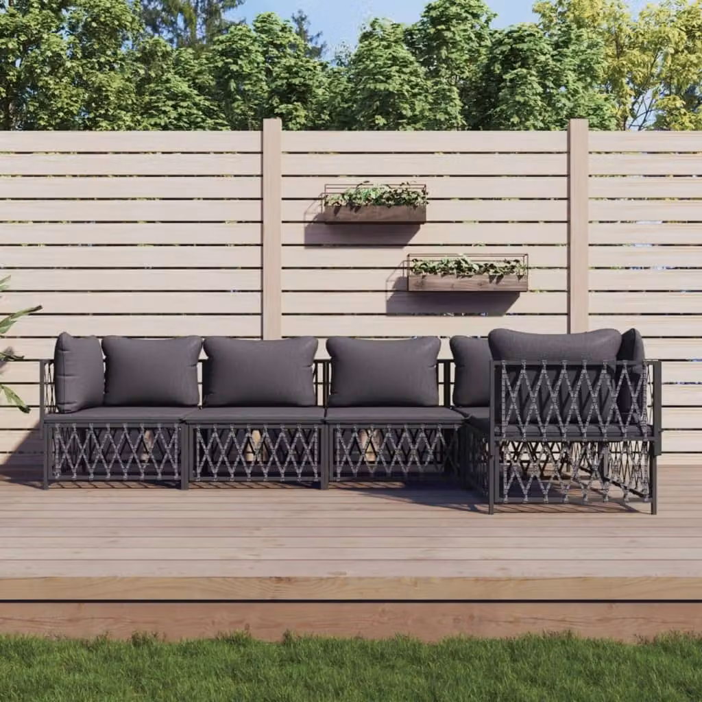 The Living Store Set da giardino 5 pezzi con cuscini in acciaio antracite
