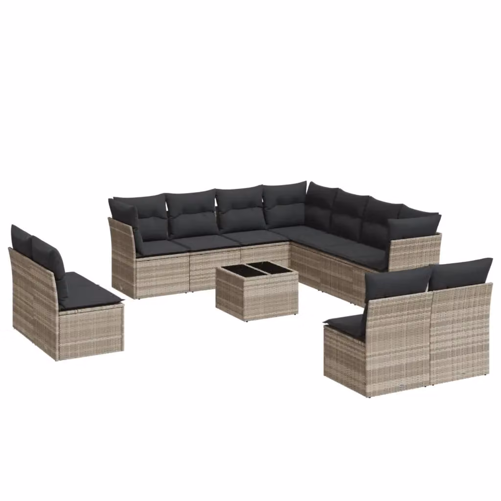 vidaXL Set Divano da Giardino a L in Polyrattan Grigio con Cuscini e Tavolino da Caffè – 2