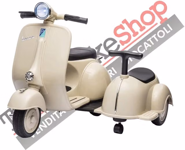 Moto Elettrica per Bambini Vespa Sidecar Small 6V Avorio con Luci e Suoni TECNOBIKE SHOP