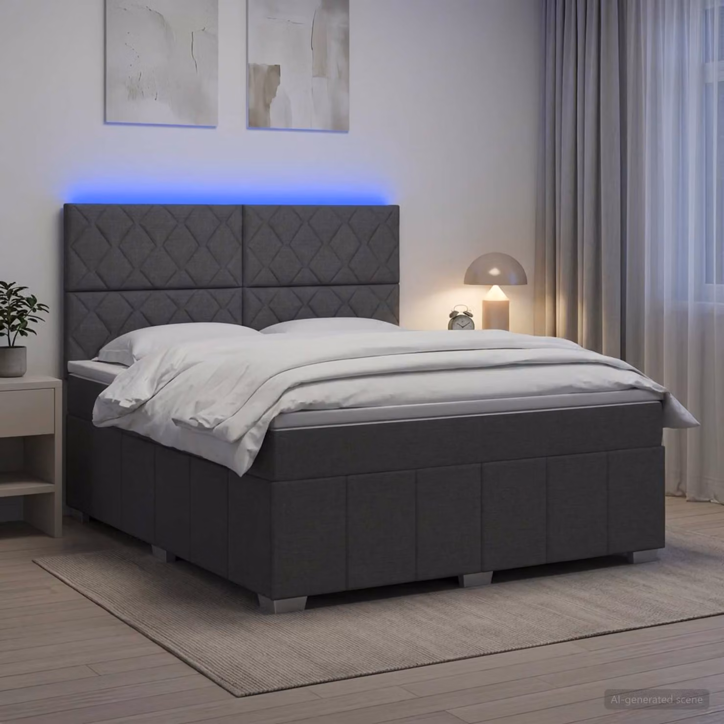 vidaXL Letto Box Spring Moderno con Materasso a Molle Pocket e Illuminazione LED, Grigio e Bianco, L: 180 cm, P: 200 cm