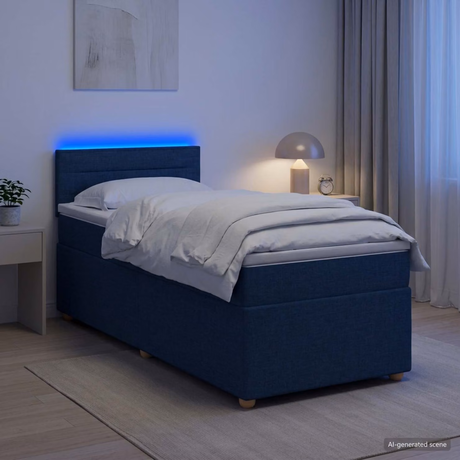 Letto box spring vidaXL con materasso a molle insacchettate in tessuto blu, L/P: 200 x 100 cm
