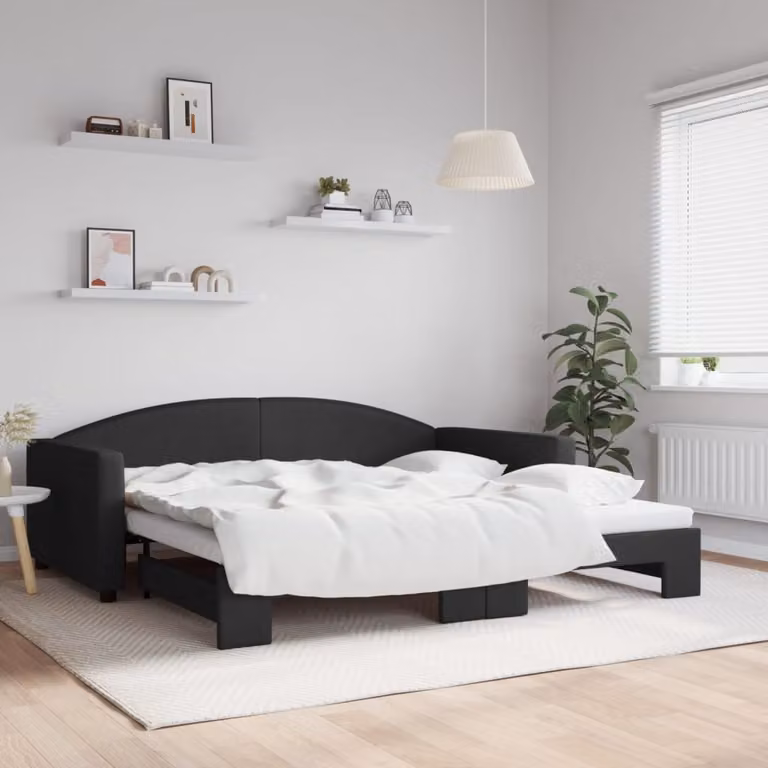 vidaXL Divano Letto con Letto Estraibile Nero in Tessuto L: 223 cm, P: 110 cm, H: 75 cm