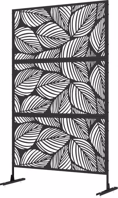Paravento da esterno decorativo GIORDANOSHOP con design floreale in acciaio nero L: 122 cm, H: 198 cm – 1