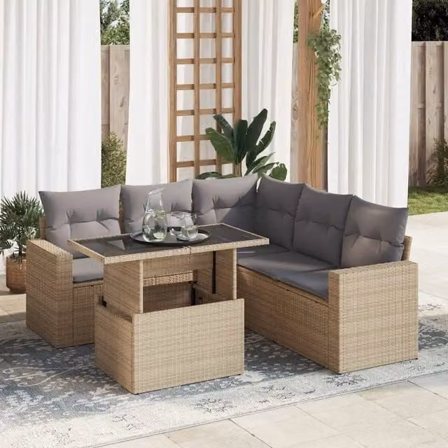 Set Divano da Giardino 6 pz con Cuscini Beige in Polyrattan 3326320