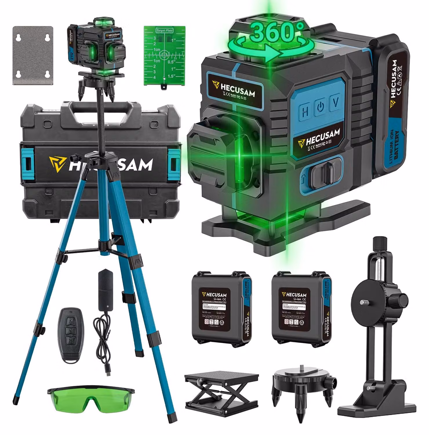 Livella laser a croce da 360° con treppiede - Laser verde - Livella IP54 - Precisione professionale