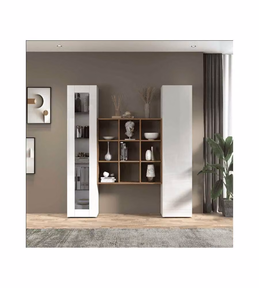 Parete Attrezzata Maruska Soggiorno Bianco Lucido 170x30x180 cm