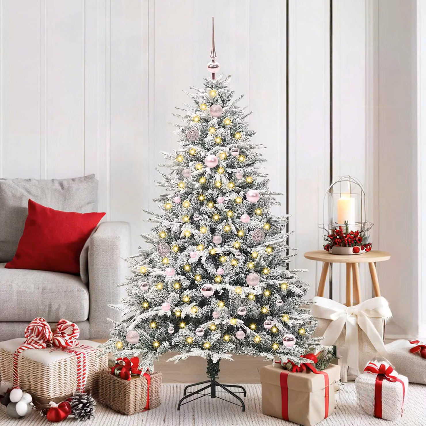 Albero di Natale artificiale verde vidaXL con luci LED bianco caldo e decorazioni a cono, Altezza: 150 cm