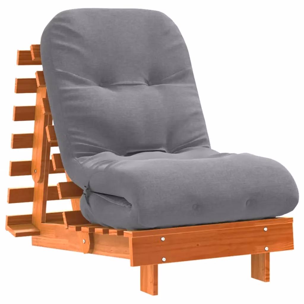 vidaXL Divano Letto Futon in Legno di Pino con Materasso in Schiuma, Colore Marrone e Grigio, L/P/H: 206 x 60 x 11 cm – 2