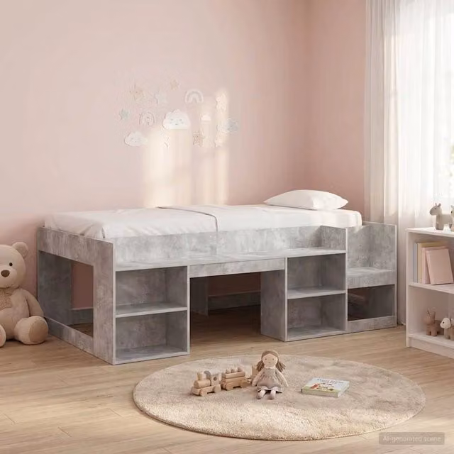 Struttura per Letto per Bambini con Ripostiglio Grigio Cemento 3422630