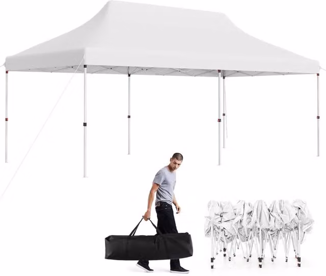 Gazebo Pieghevole da Giardino Pop-up COSTWAY Bianco con Borsa da Trasporto e Protezione UPF 50+ L/P: 6 x 3 m