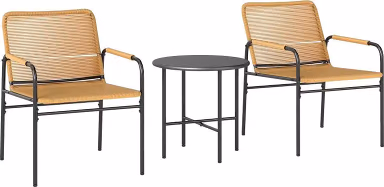 Set da bistrot in rattan da 3 pezzi, salottino da giardino, set da giardino con 2 poltrone da giardino, tavolino da caffè, set di mobili da balcone per giardino e terrazza, acciaio, giallo