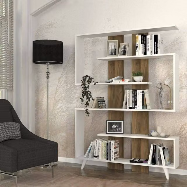 Libreria Spodumene DMORA, Scaffale Moderno da Ufficio o Soggiorno, Bianco e Marrone, L: 120 cm, P: 20 cm, H: 162 cm – 1