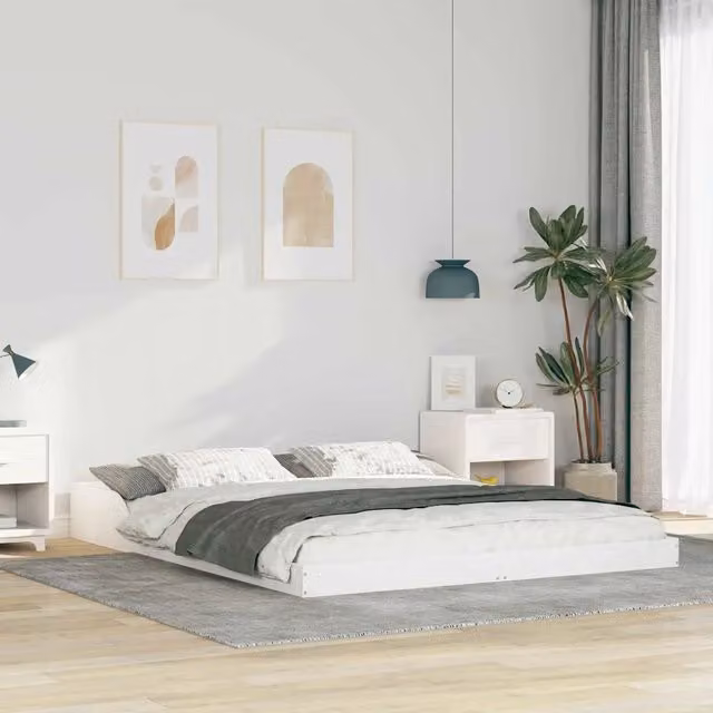Struttura letto moderno in pino massello bianco vidaXL L/P/H: 213.5 x 163.5 x 220 cm