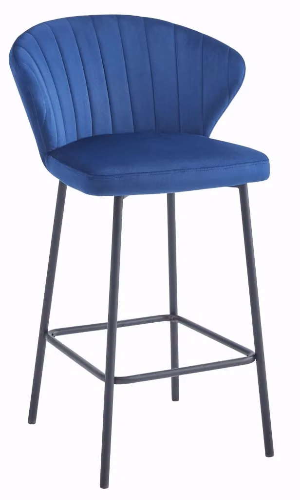 Set di 2 sgabelli da bar Valora GATTA in velluto blu navy con struttura in metallo nero, H 90,5 x L 36,5 x P 43,5 cm – 2