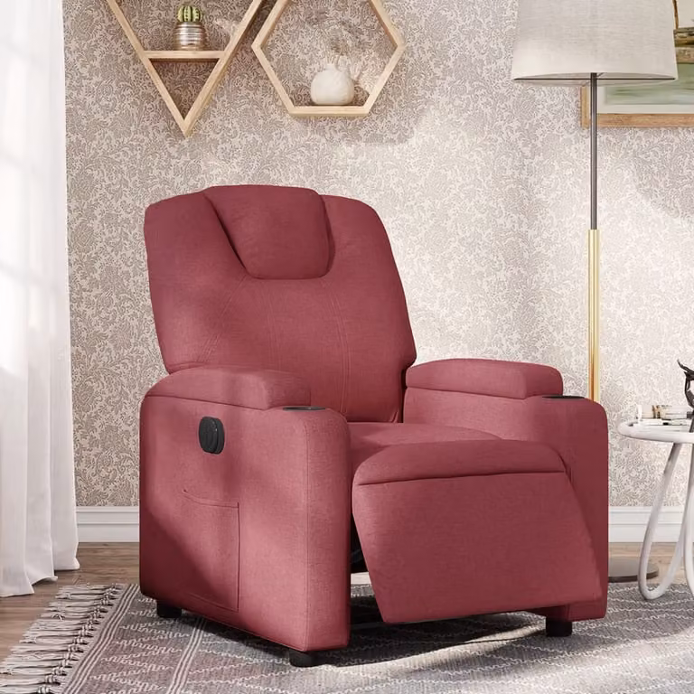 vidaXL Poltrona Elettrica Reclinabile in Tessuto Rosso con Braccioli e Funzione Auto-Return