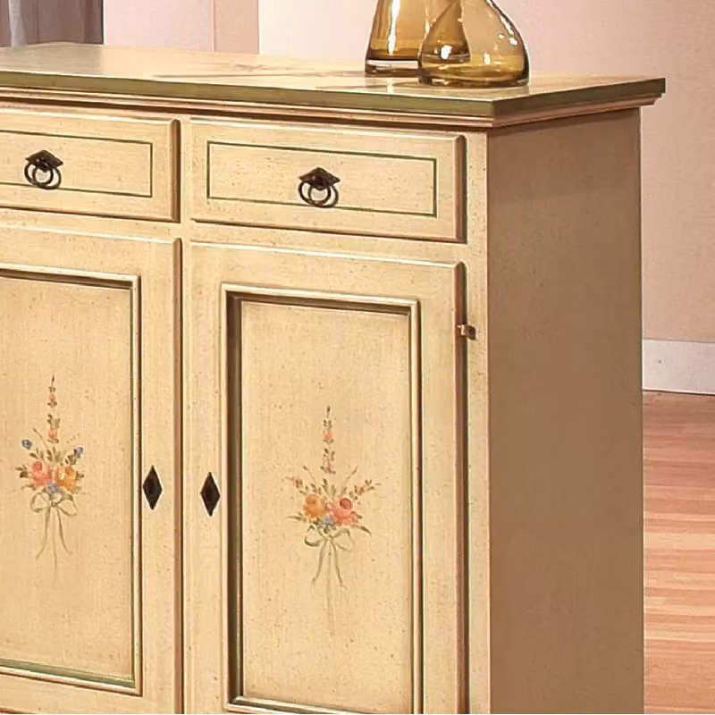 Credenza shabby chic in legno con 2 porte e 2 cassetti Mobili 2G, avorio patinato e verde, L 90 cm x P 40 cm x H 94 cm – 3
