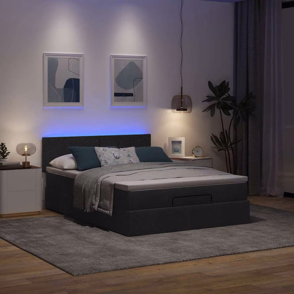 Maison Exclusive - Letto ottomano con materasso e LED neri 140x190 cm tessuto
