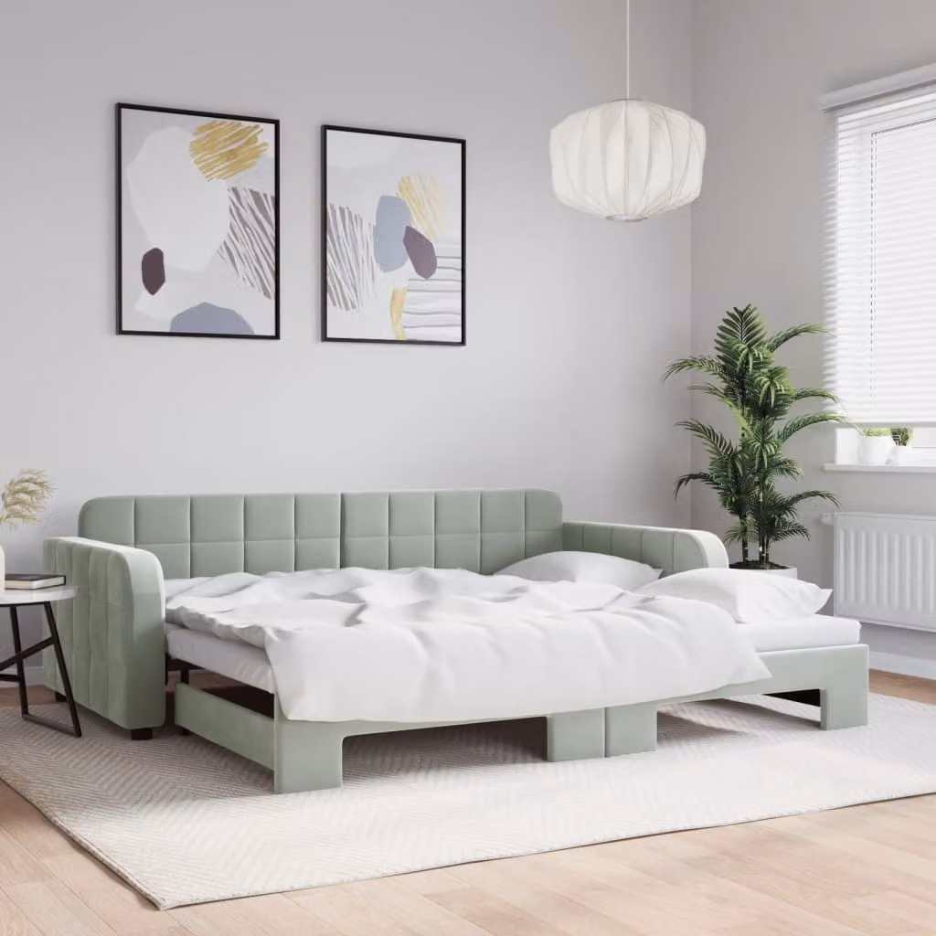 vidaXL Divano Letto con Letto Estraibile in Velluto Grigio, L/P/H: 90 x 190 cm