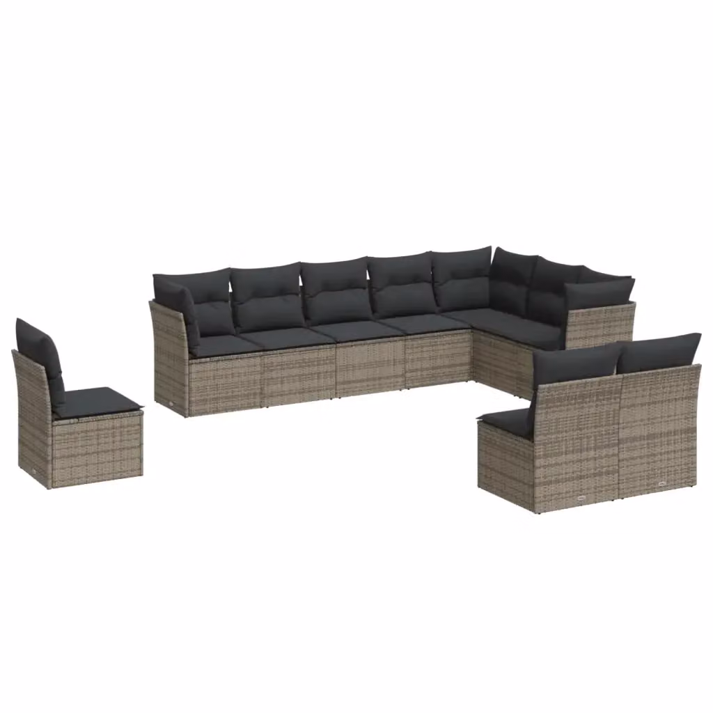 Set Divano da Giardino vidaXL 10 pz in Polyrattan Grigio con Cuscini Imbottiti e Rivestimenti Rimovibili – 2