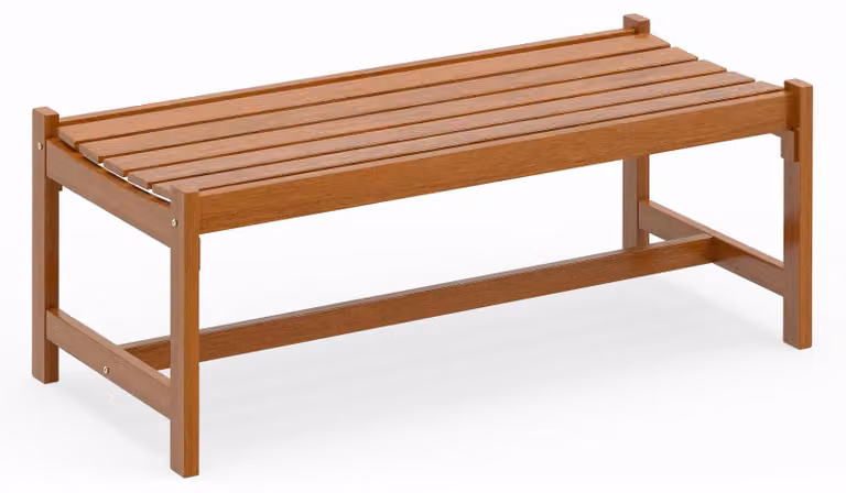 Panchina da giardino in legno COSTWAY, panca senza schienale, panca a due posti in legno, panca da balcone in legno, panca per fiori da giardino, balcone, terrazza, 112x51x41,5 cm, naturale