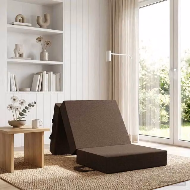 Divano Letto Pieghevole Moderno vidaXL in Tessuto con Rivestimenti Rimovibili, Beige/Marrone, L/P/H: 90 x 63 x 45 cm