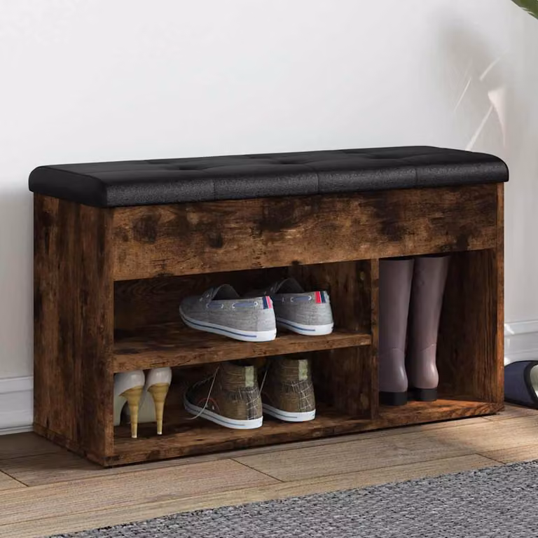 Panca porta scarpe moderna vidaXL in legno e similpelle, L 82 cm x P 32 cm x H 45,5 cm, colore rovere e nero