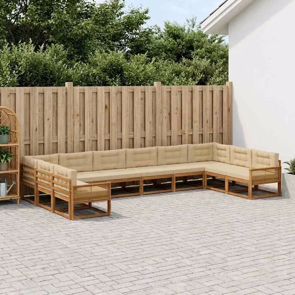 Set di divani da esterno vidaXL a forma di U in legno di acacia con cuscini, colore beige e sabbia