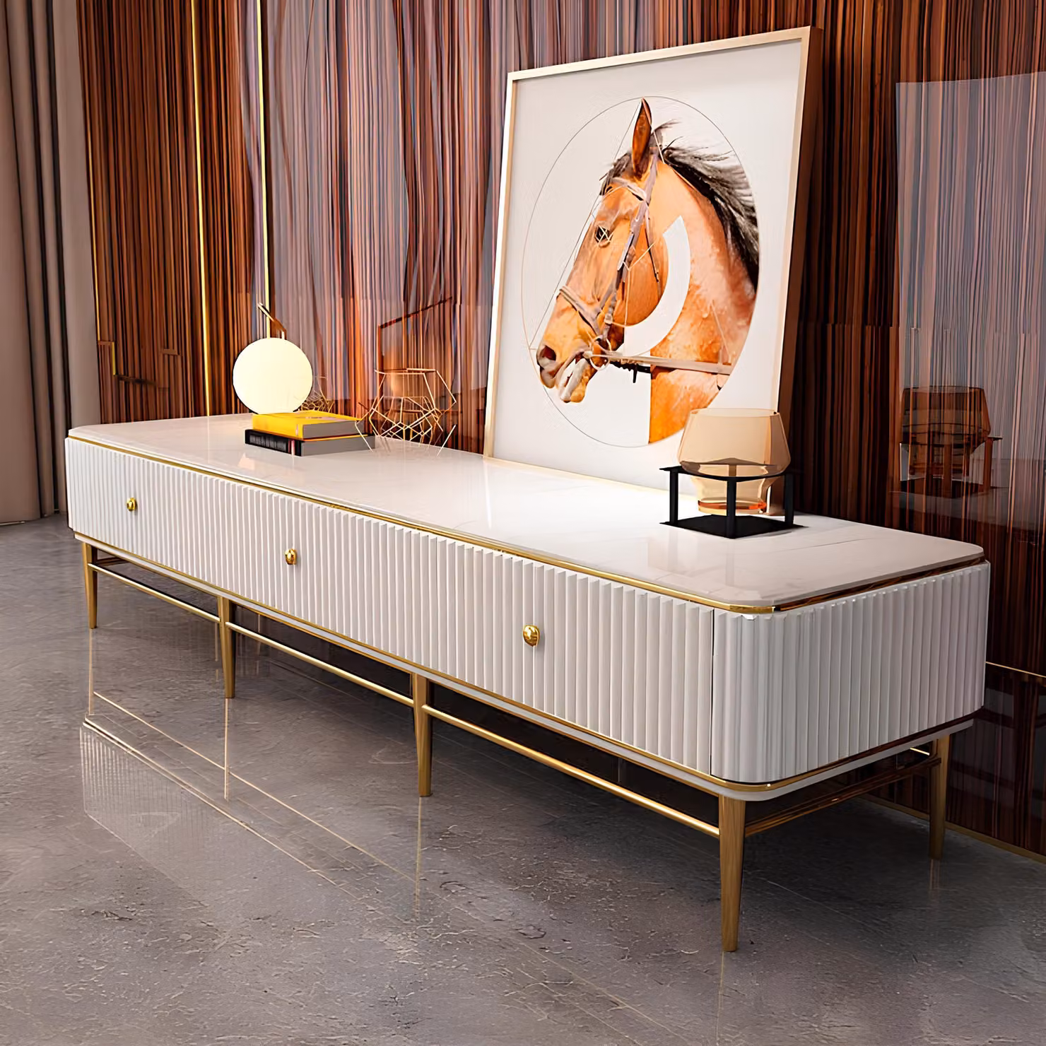 Designer Kommode Anrichte Side Low Board Schrank Wohn Zimmer Regal Holz Luxus