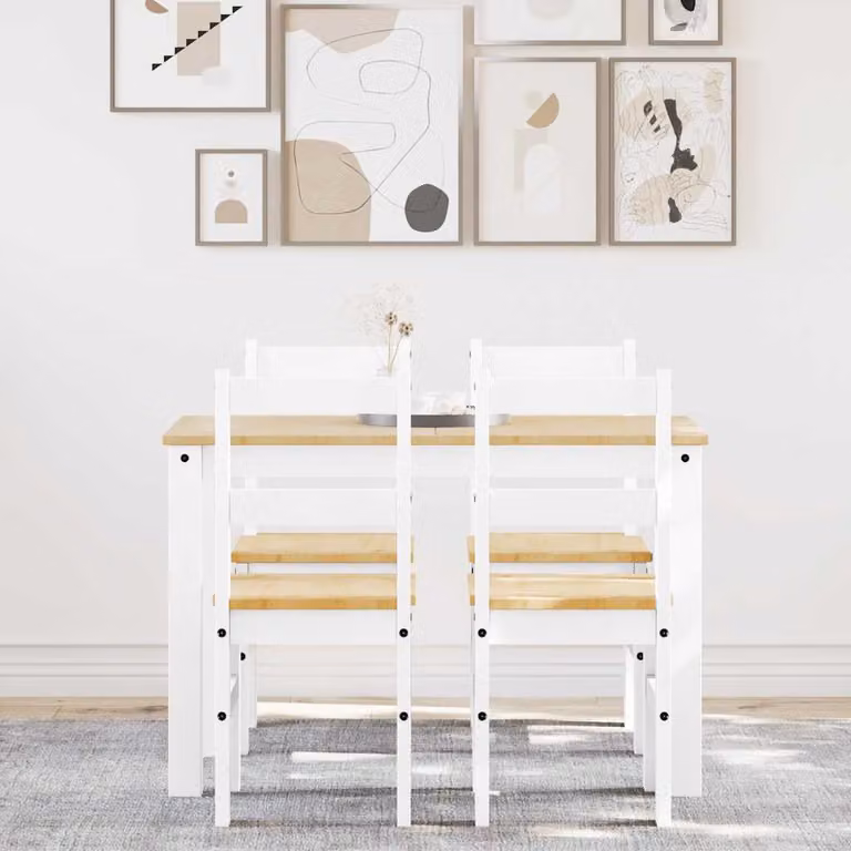 Set da Pranzo vidaXL Panama 5 pz in Legno di Pino Bianco con Tavolo Rettangolare e Sedie
