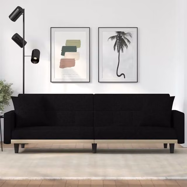 Divano Letto con Cuscini Nero in Tessuto 351877