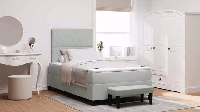 Letto a molle con testiera vidaXL in velluto grigio, L/P/H: 120 x 200 x 128 cm – 1